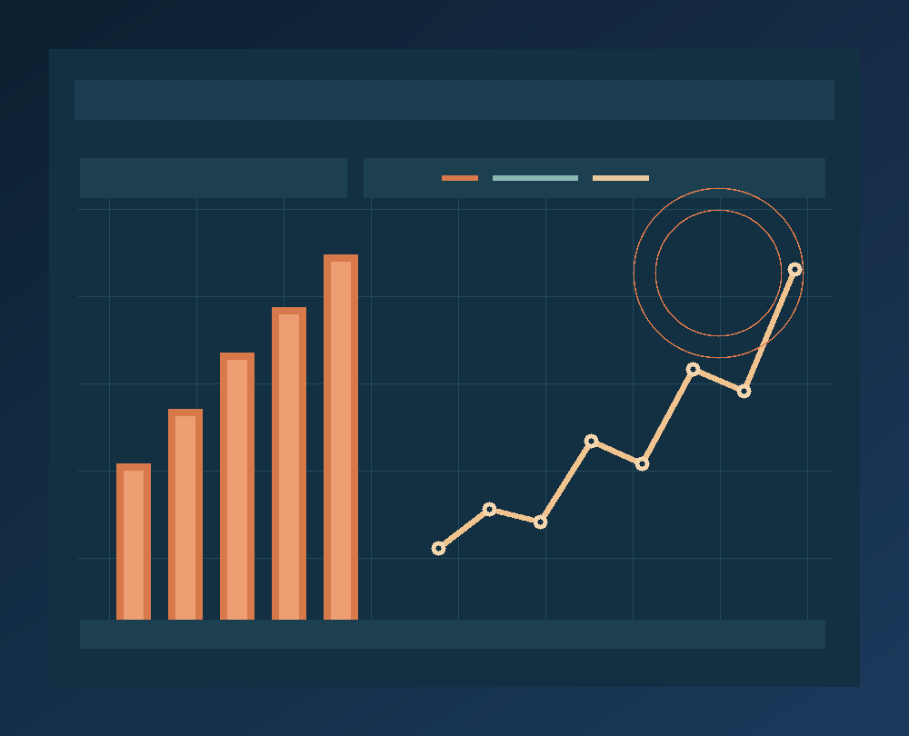 Abstract business analytics dashboard showing rising performance signals